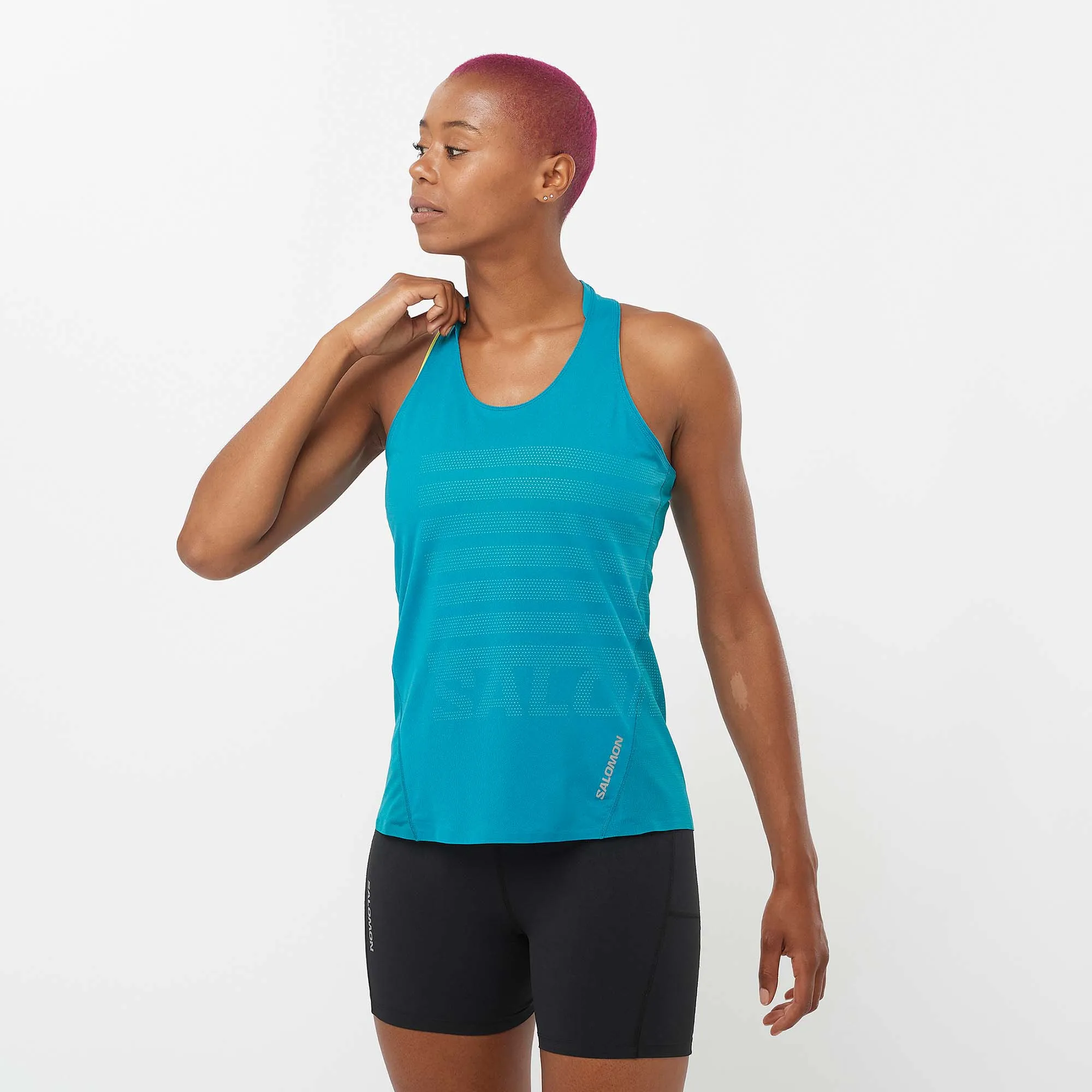 Salomon | Women's Sense Aero GFX Singlet - Tahitian Tide/Peacock Blue