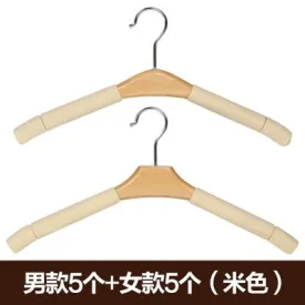 SHRCDC Natural Wood/Hanger 10Pack/Sponge/Slip(40/42Cm)/Pearl/Nickel/Sex/Shirt/Coat/Skirt/Pants Hanger,10 Pieces,Male Beige 5  Female Beige 5