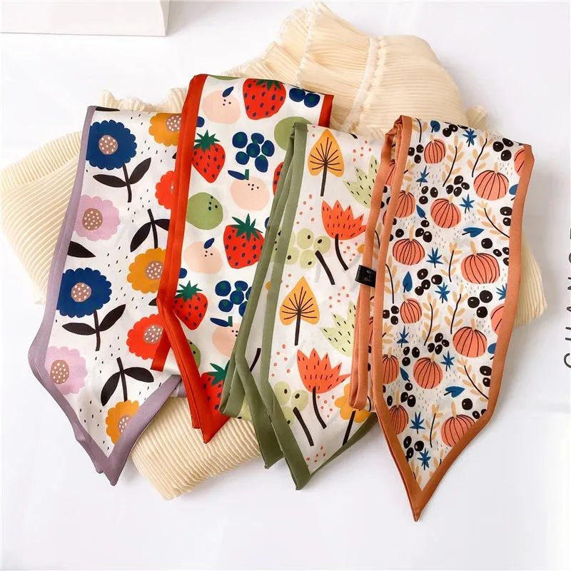 Silk Scarf Printed Tie Hair Ribbons