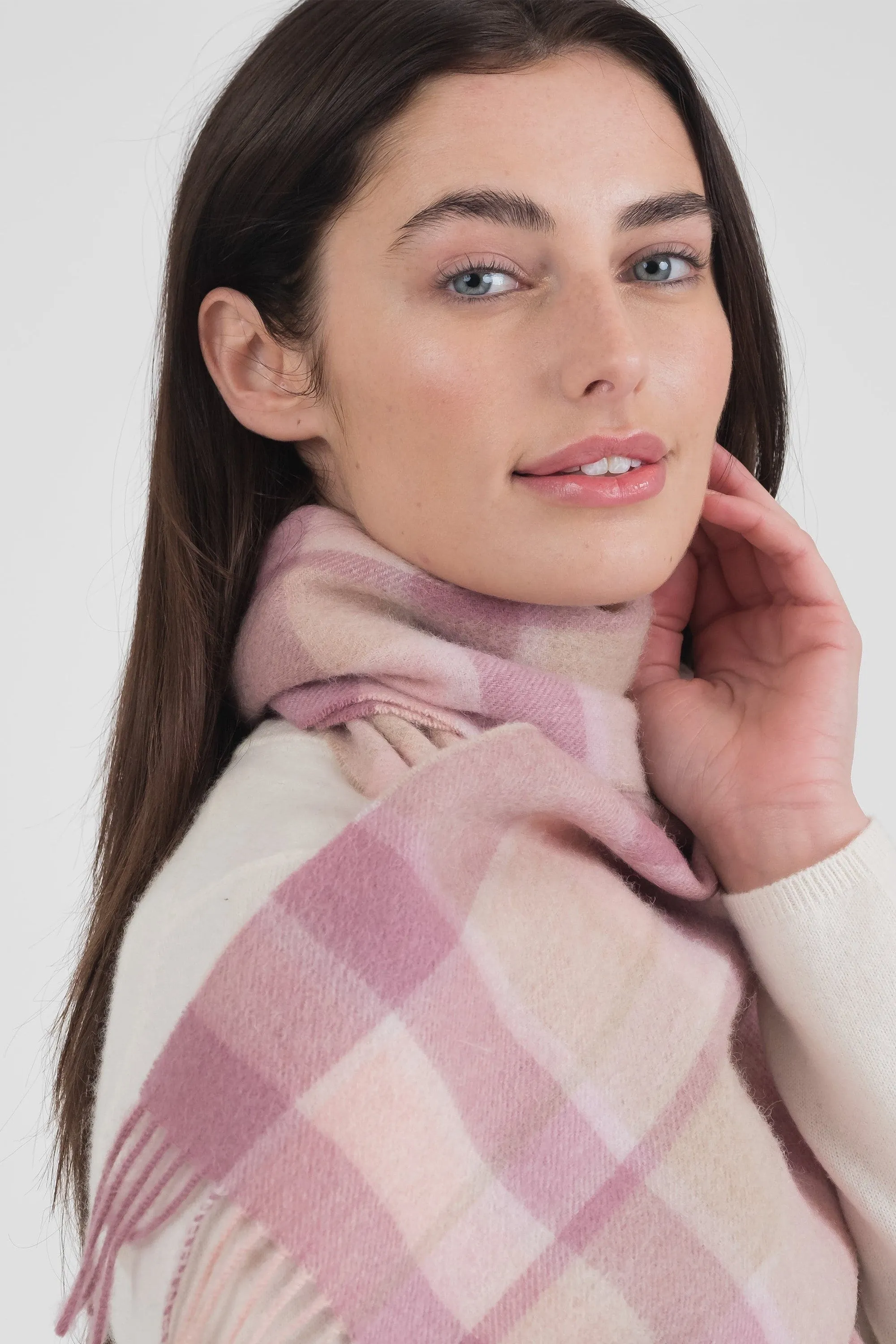 Square Check Lambswool Scarf - Light Pink