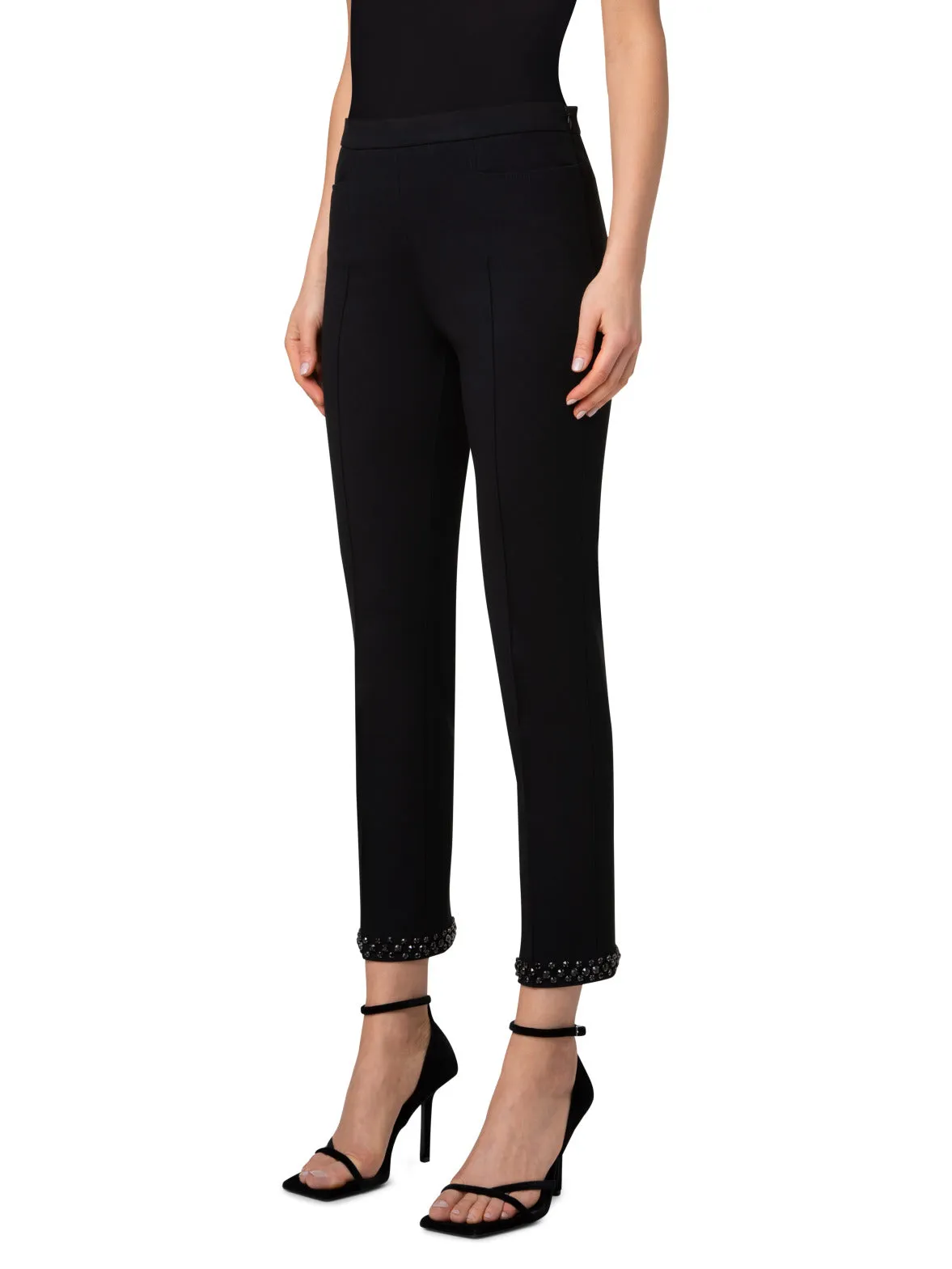 Straight Jersey Pants with Diamond Studs