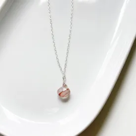 Strawberry Quartz Briolette Solitaire Mid Length Necklace in Silver or Gold (17.5 inches)