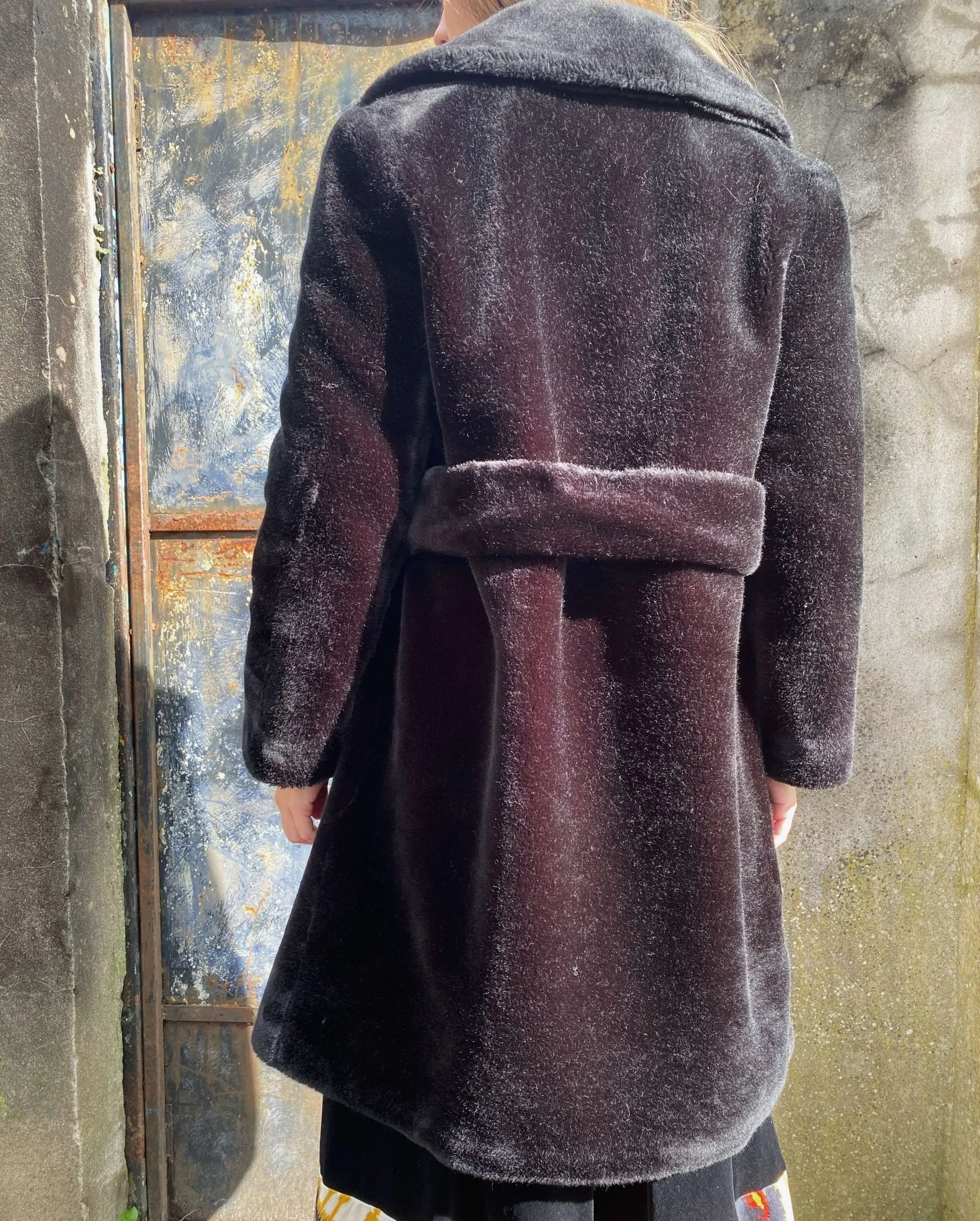 Stunning 1970s Black Faux Fur Coat