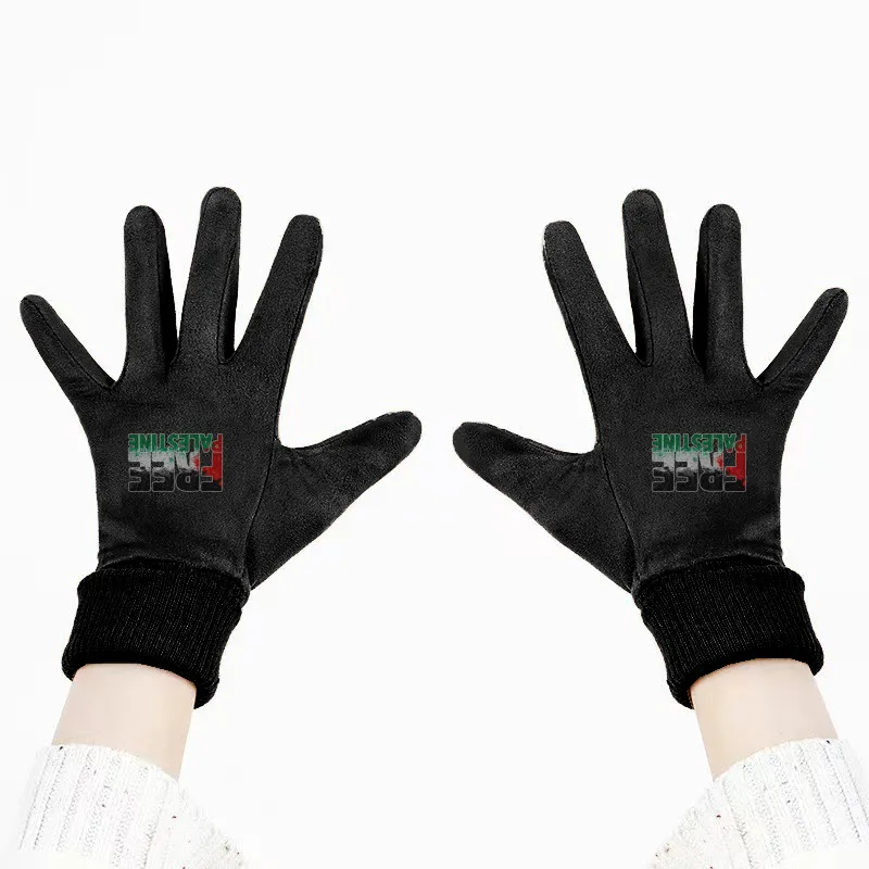 Support Sticker Unisex Suede Fabric Black Gloves