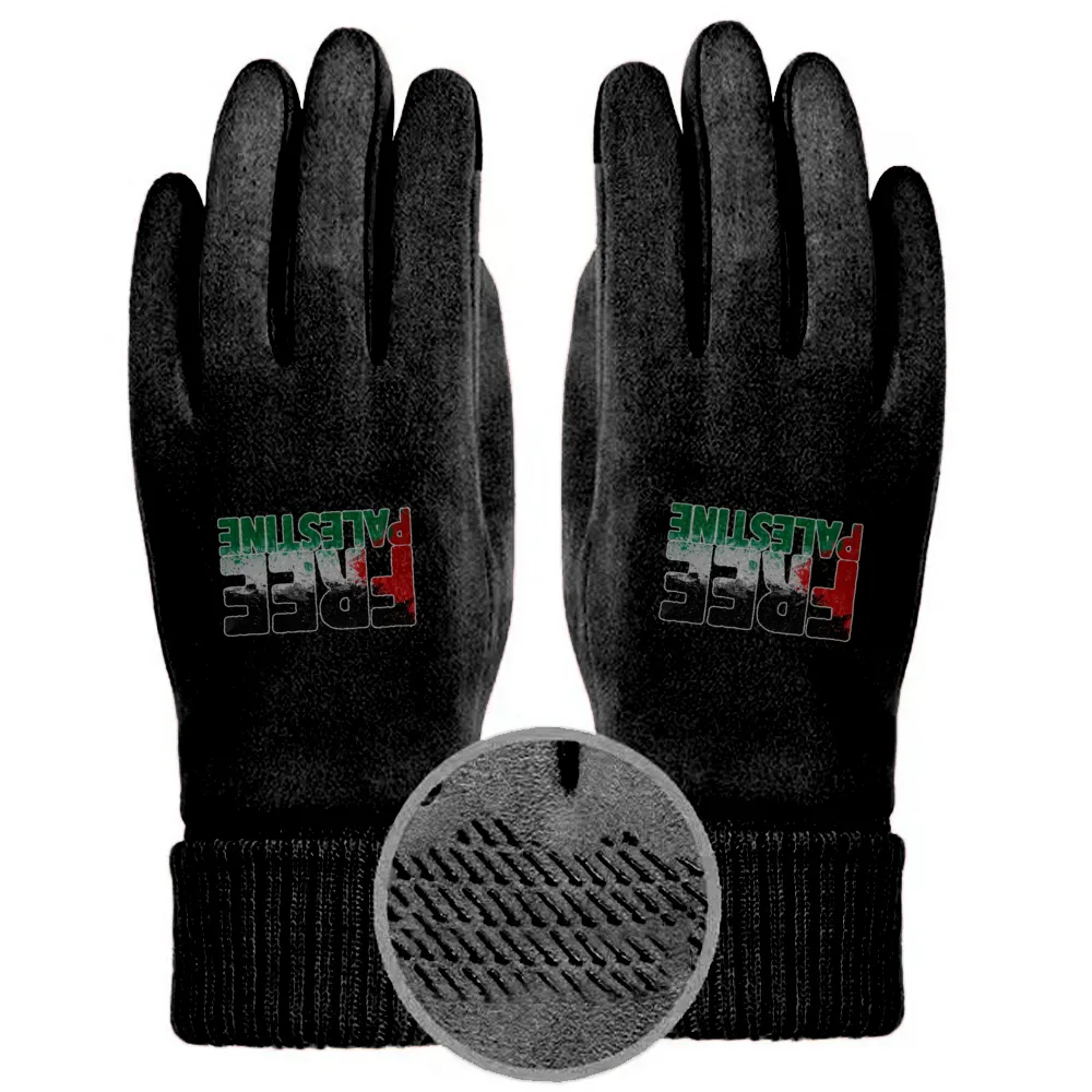 Support Sticker Unisex Suede Fabric Black Gloves