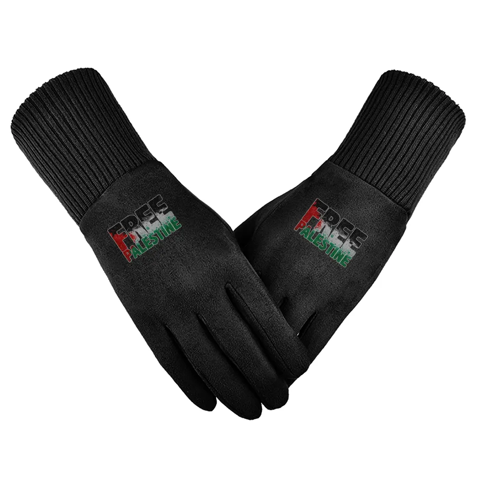 Support Sticker Unisex Suede Fabric Black Gloves