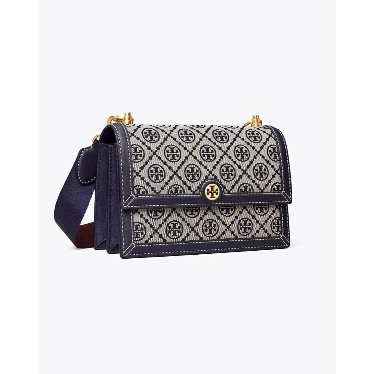 Tory Burch-T monogram Jacquard Shoulder Bag In Navy - 152299