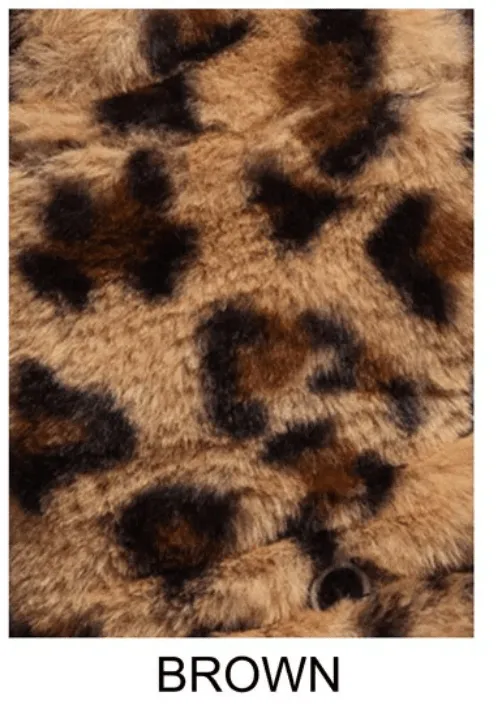 Vegan One Size Animal Print Fur Fingerless Gloves with Top-Over Cover 7907