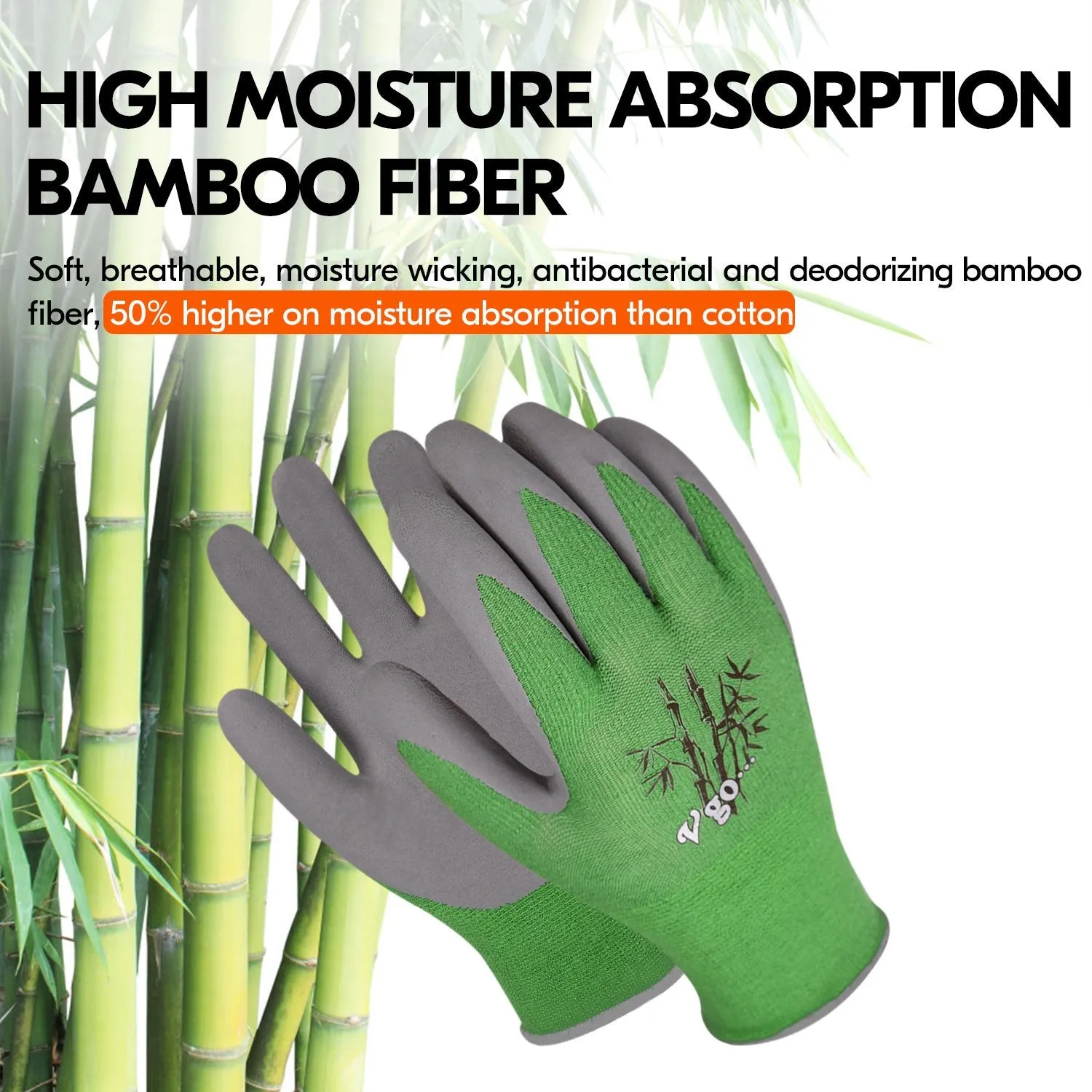 Vgo 1/2/5 Pairs Bamboo Working Gloves (Green/Brown,RB6026-G)