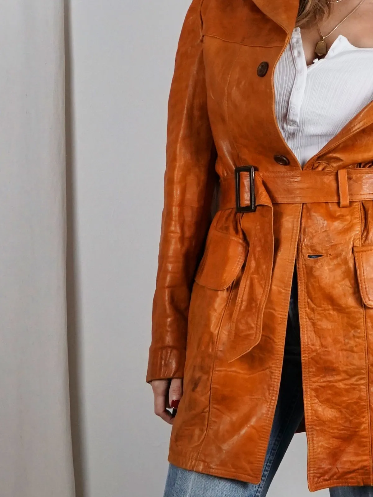 Vintage 70's Caramel Leather Coat