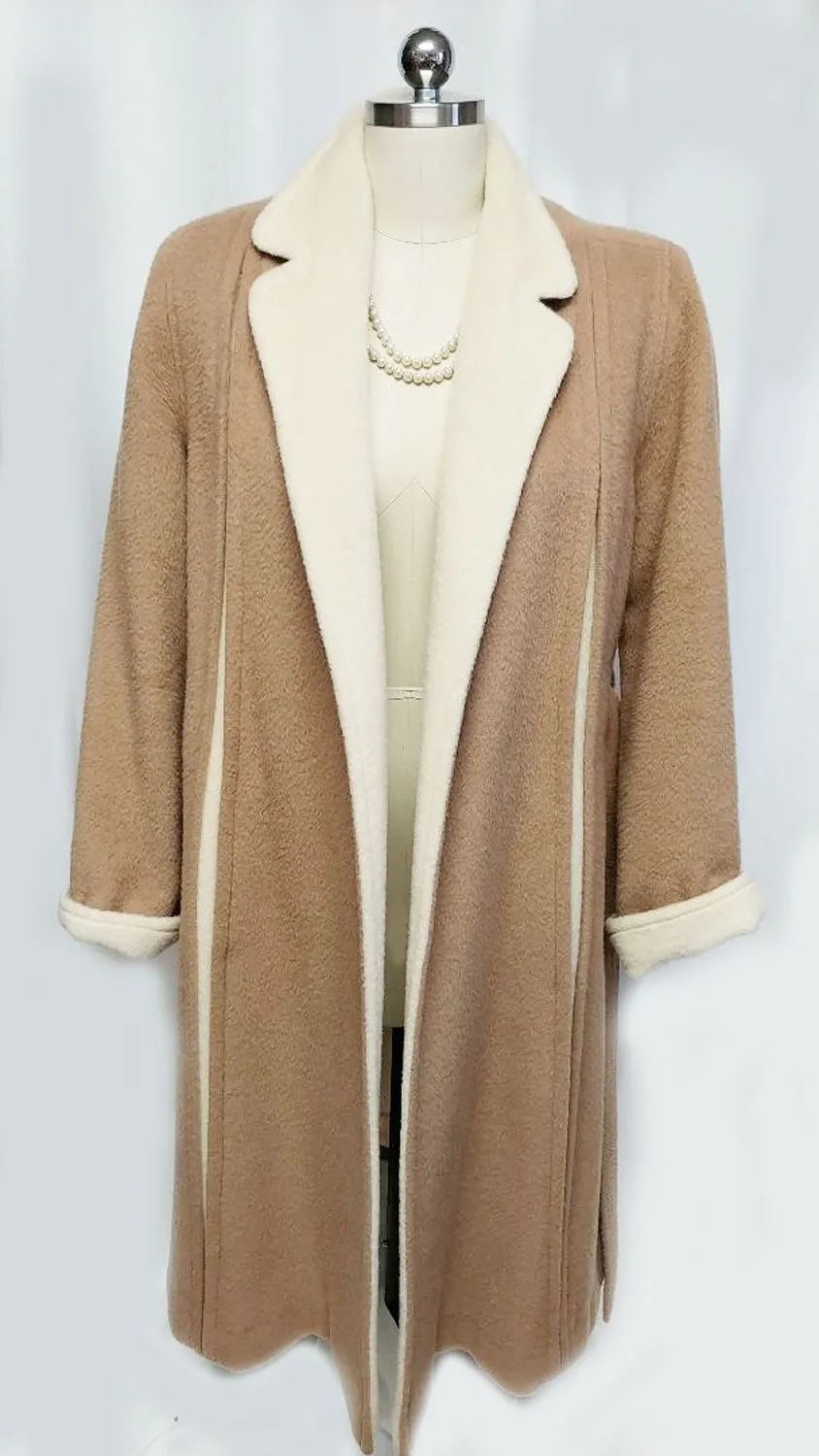 VINTAGE MR. FRED WOOL WRAP COAT IN CAMEL & IVORY - BEAUTIFULLY LINED