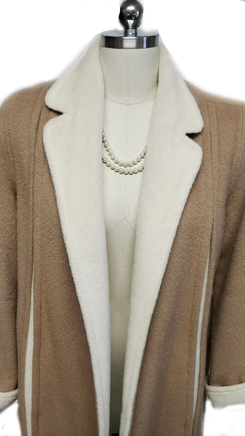 VINTAGE MR. FRED WOOL WRAP COAT IN CAMEL & IVORY - BEAUTIFULLY LINED