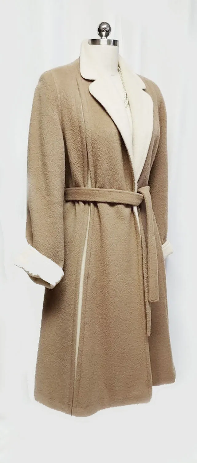 VINTAGE MR. FRED WOOL WRAP COAT IN CAMEL & IVORY - BEAUTIFULLY LINED