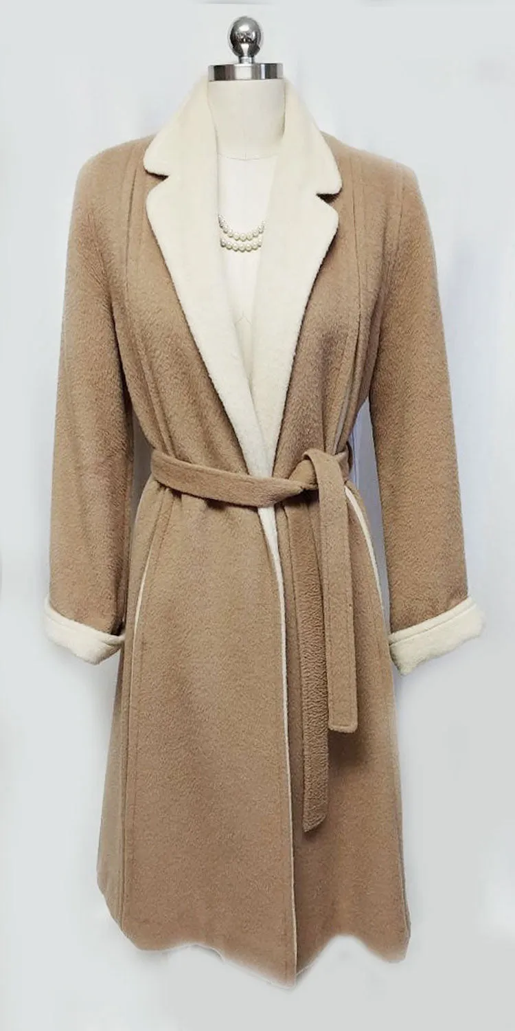 VINTAGE MR. FRED WOOL WRAP COAT IN CAMEL & IVORY - BEAUTIFULLY LINED