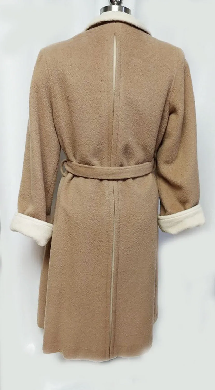 VINTAGE MR. FRED WOOL WRAP COAT IN CAMEL & IVORY - BEAUTIFULLY LINED