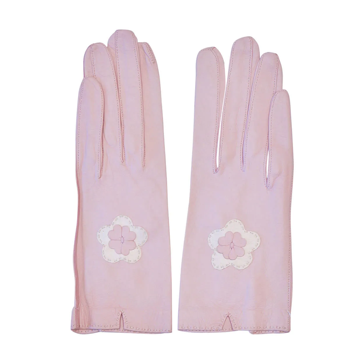 Vintage Unused Perrin Pink Kid Leather Gloves Made in France Ladies Size 7