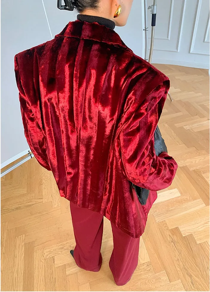 WANXO wine red acetate velvet suit jacket  new high-end silhouette coat- Serena