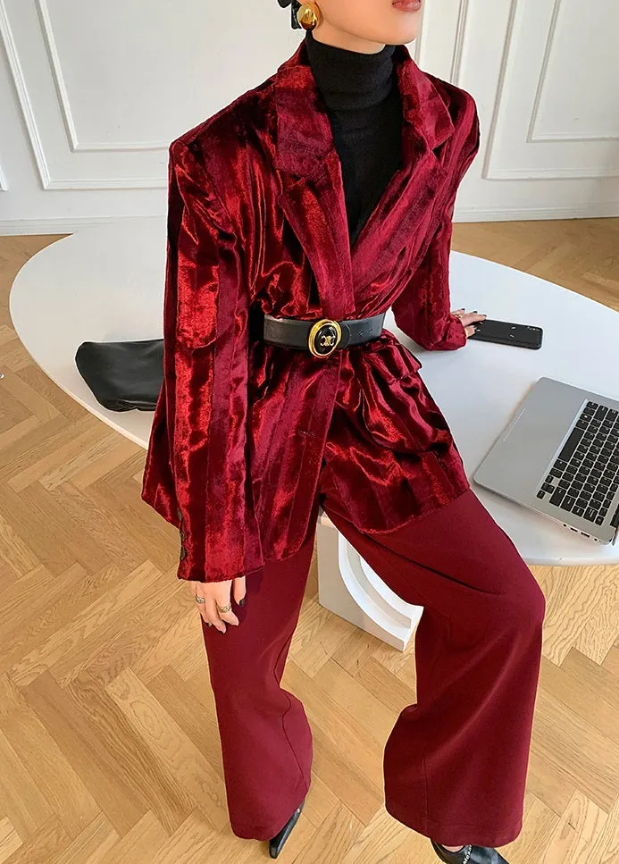 WANXO wine red acetate velvet suit jacket  new high-end silhouette coat- Serena