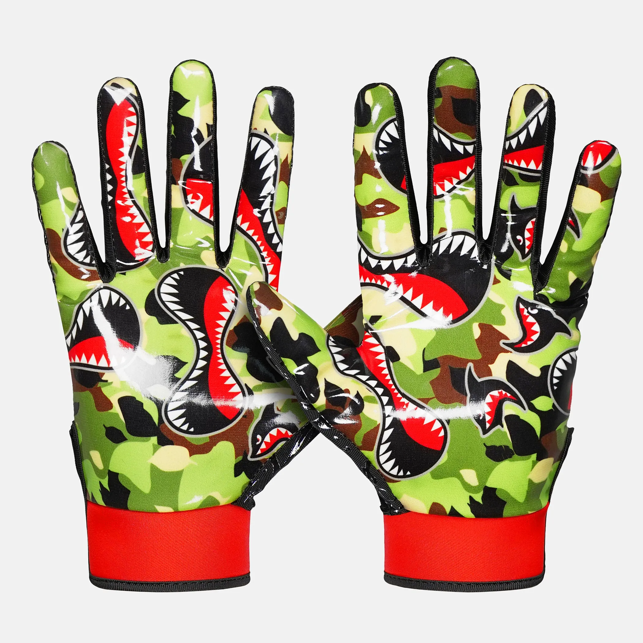 War Shark Jungle Camo Sticky Football Receiver Gloves