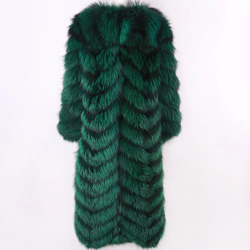 Warm Hooded Long Real Fox Fur Coat