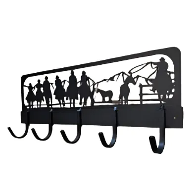 Western Charm Coat Rack with Cowboy Cutout - Rustic Wall Mounted Organizer for Coats and Hats