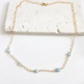 Whisper - Aquamarine Segmented Necklace in Silver or Gold(18 inches)