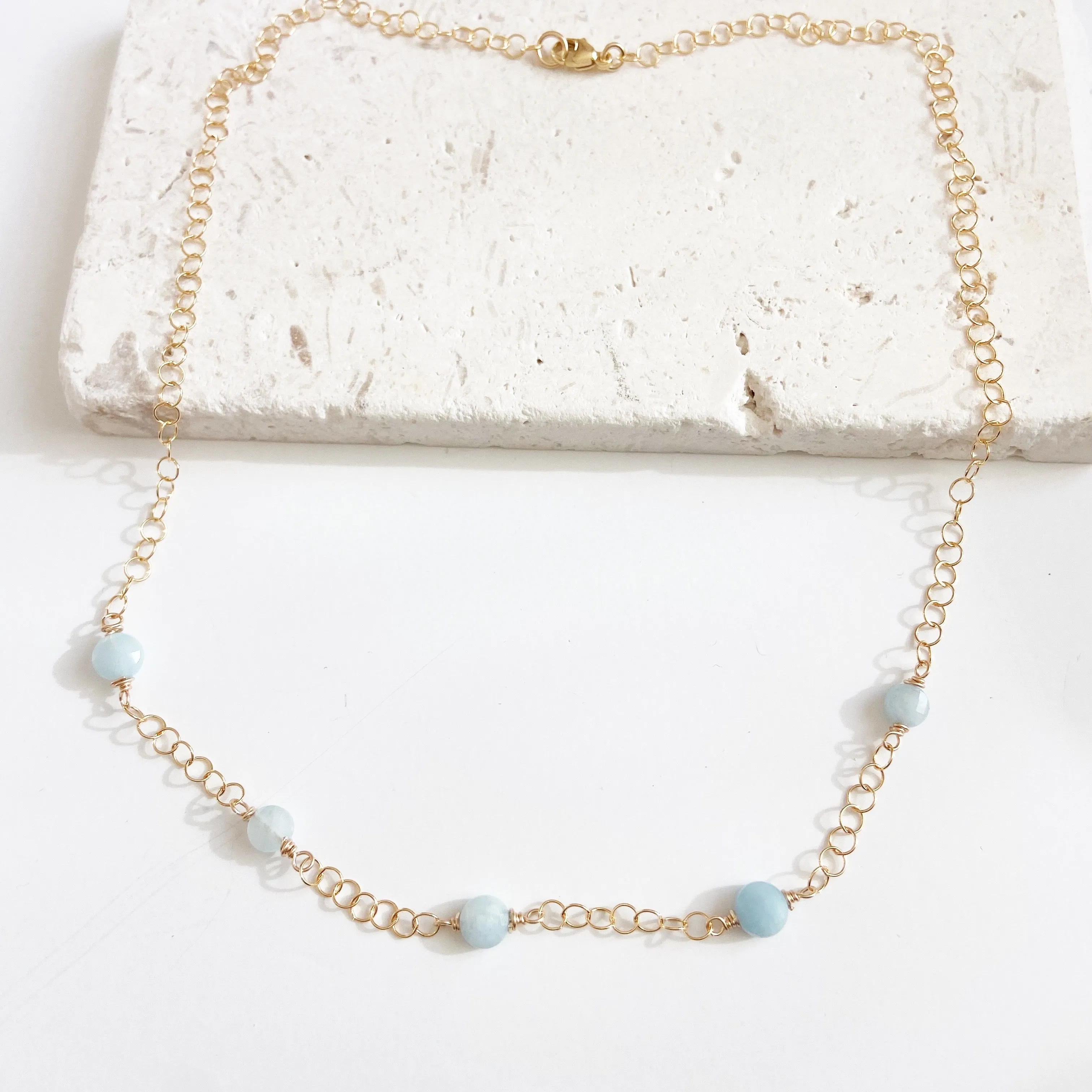 Whisper - Aquamarine Segmented Necklace in Silver or Gold(18 inches)