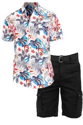 White Multi Hawaiian Shirt and Cargo Short Set