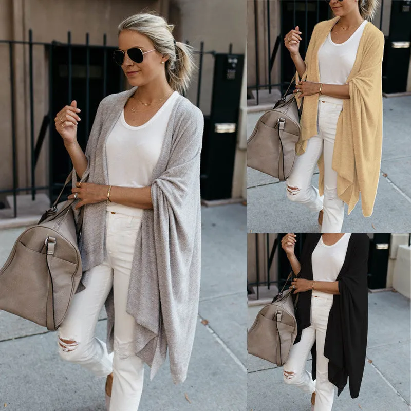 Wholesale Plus Size Clothing Mid-Length Irregular Hem Knit Cardigan Jacket