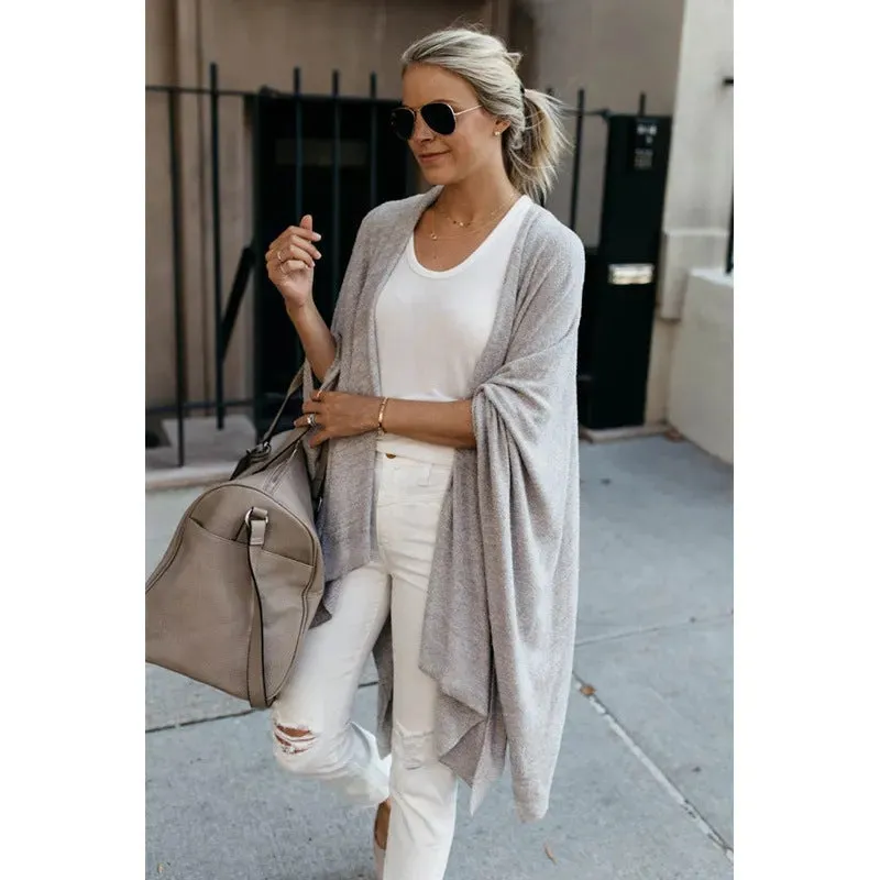 Wholesale Plus Size Clothing Mid-Length Irregular Hem Knit Cardigan Jacket