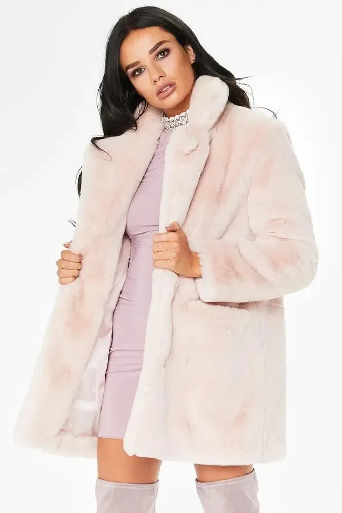 Winter Coat Long Sleeves - Faux Fur - With Pocket