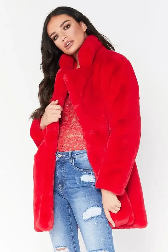 Winter Coat Long Sleeves - Faux Fur - With Pocket