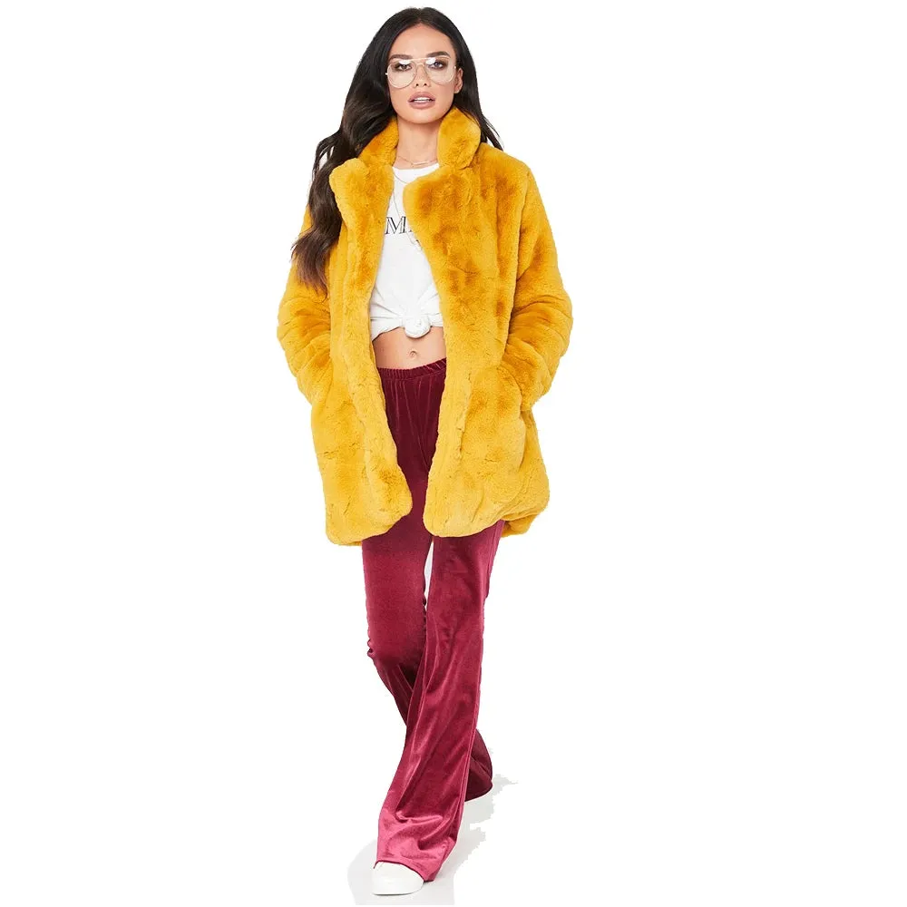 Winter Coat Long Sleeves - Faux Fur - With Pocket