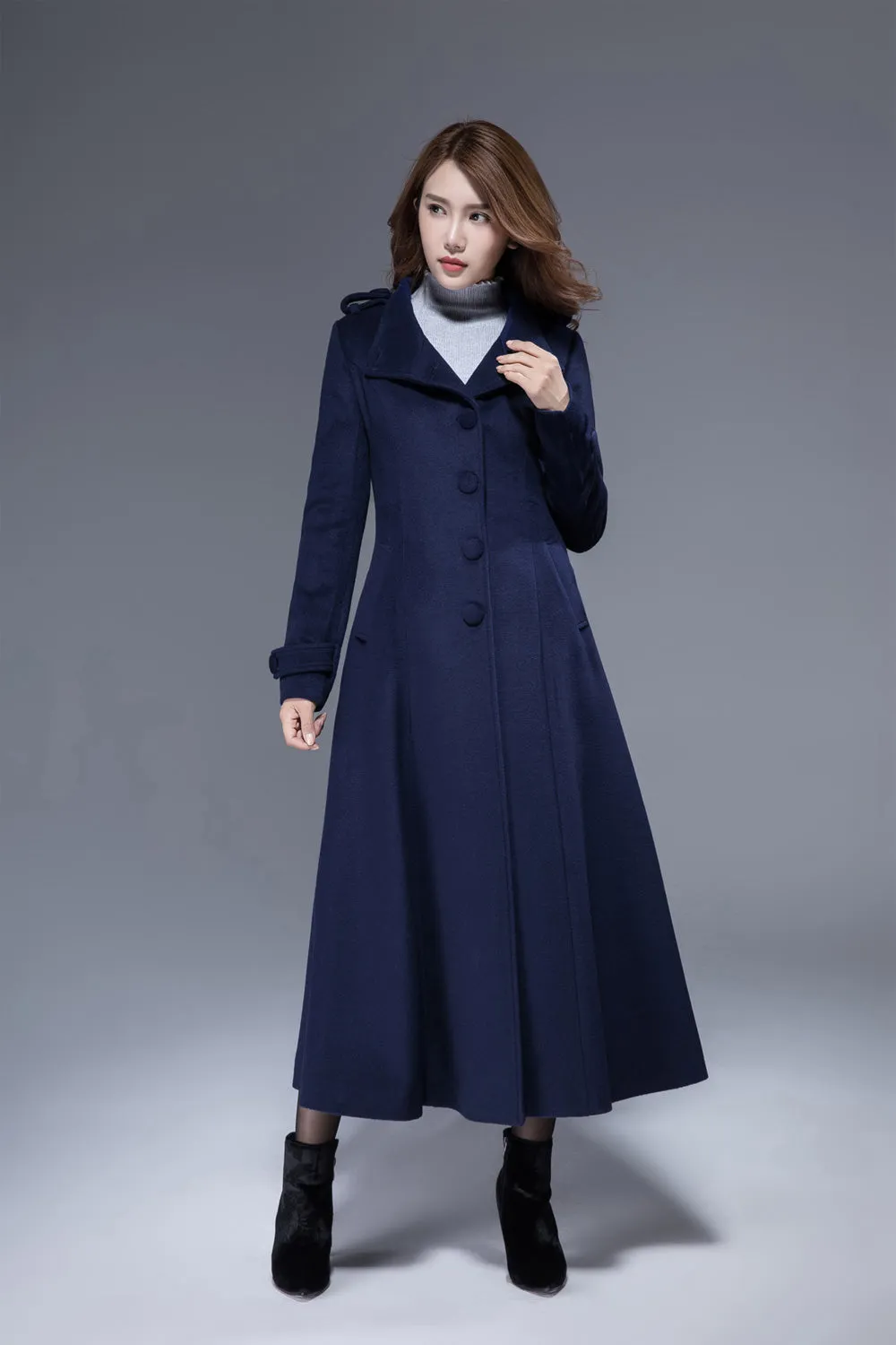 Woman wool coat, navy coat, warm winter coat, wool coat, winter coat 1830#