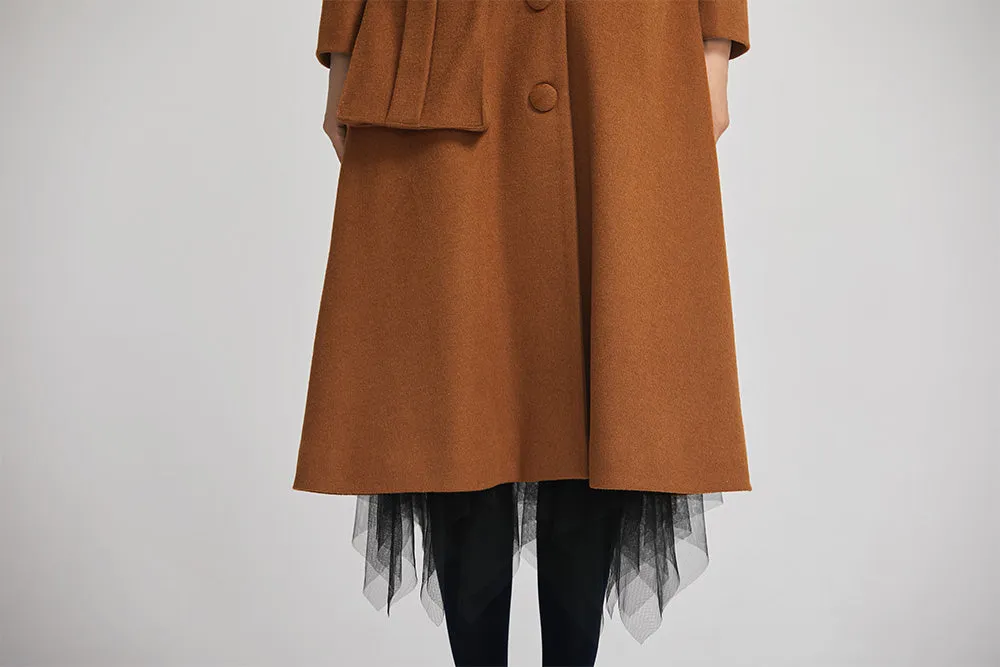 women long wool winter coat with single breasted and pockets 2253