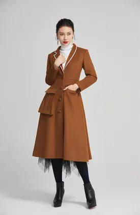 women long wool winter coat with single breasted and pockets 2253