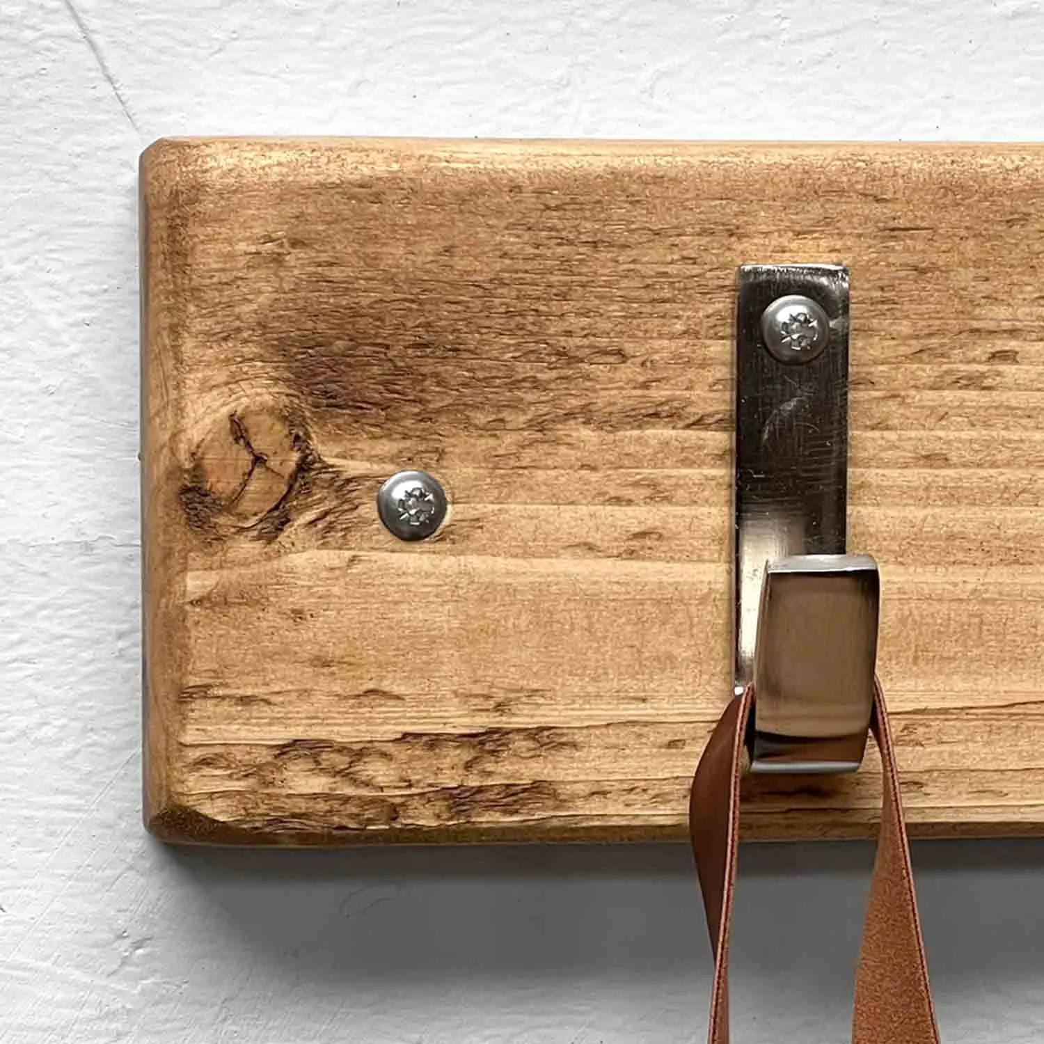 Wooden Coat Rack | Single Silver Hooks