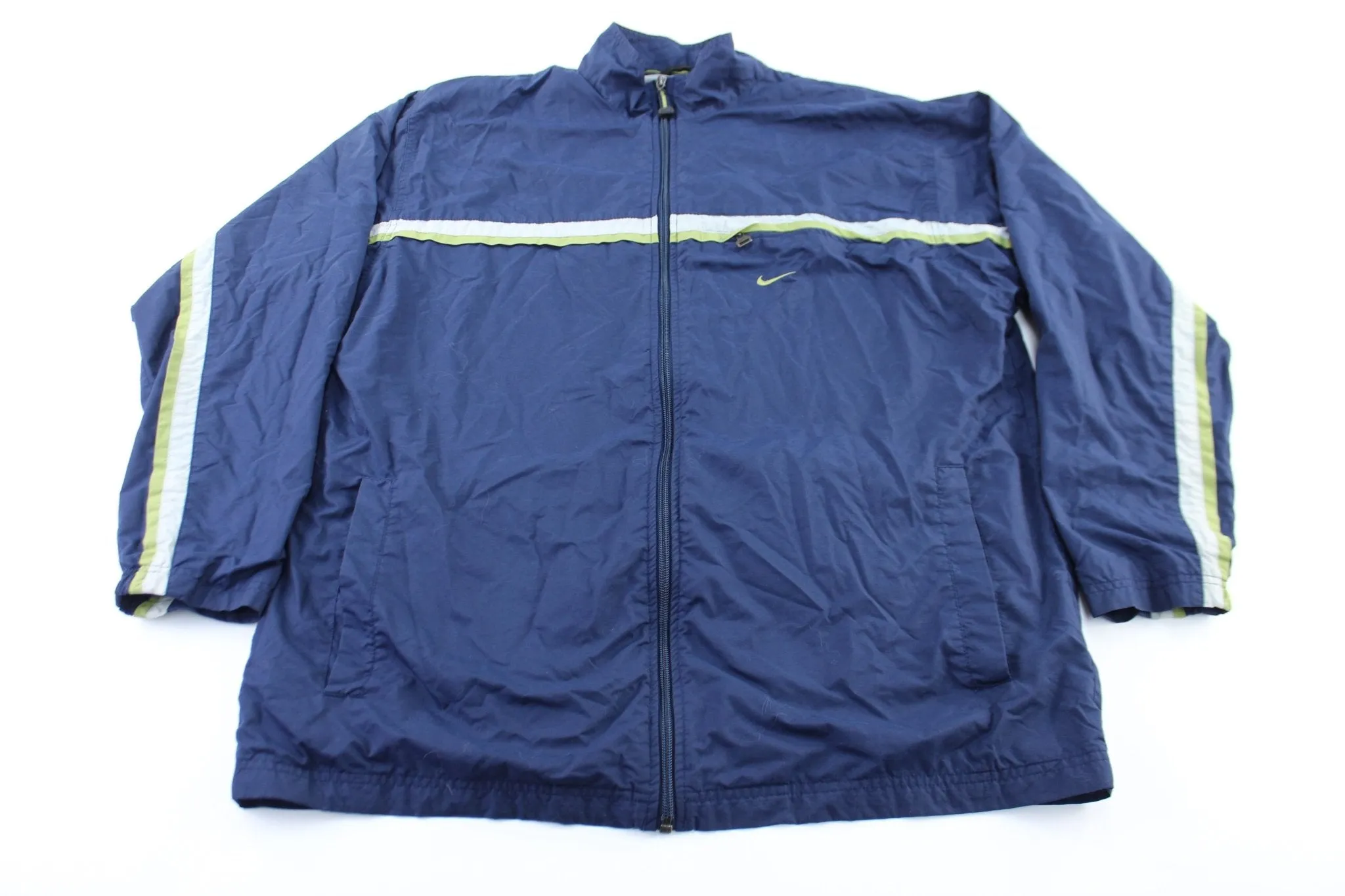 Y2K Nike Embroidered Logo Navy Blue Striped Zip Up Jacket